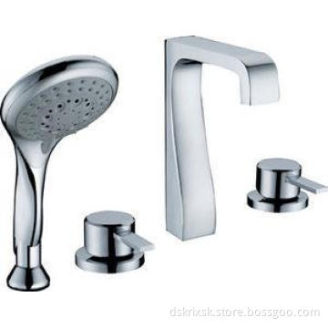 Double Handle Deck Mount Tub Faucet With Pull Out Hand Show